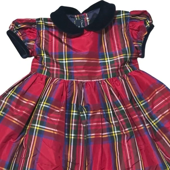 Oscar de la Renta Plaid Silk Dress with Royal Blue Velvet Collar Size 18 mo Girl